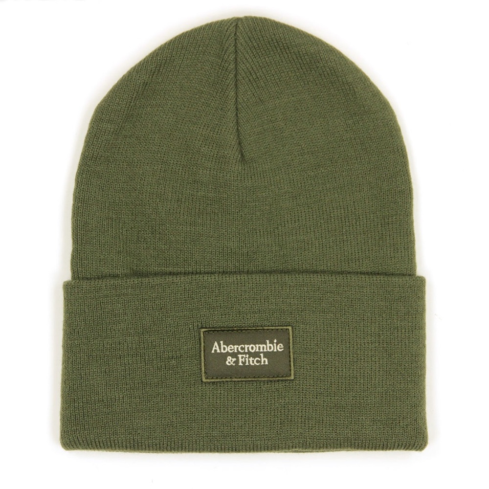 Abercrombie & Fitch Olive Beanie, Knit Cap, Logo Patch NWT